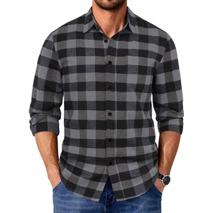 COOFANDY Mens Flannel Shirts Long Sleeve Plaid Casual Button Down Shirt(Buffalo Black Gray)