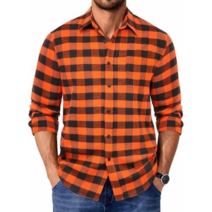 COOFANDY Mens Flannel Shirts Long Sleeve Plaid Casual Button Down Shirt(Buffalo Black Orange)