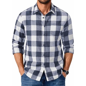 COOFANDY Mens Flannel Shirts Long Sleeve Plaid Casual Button Down Shirt(Buffalo Blue White)