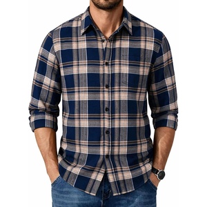COOFANDY Mens Flannel Shirts Long Sleeve Plaid Casual Button Down Shirt(Plaid- Navy Khaki)