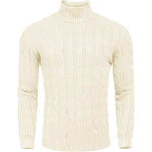 COOFANDY Men’s Slim Fit Turtleneck Sweater Casual Twisted Knitted Pullover(Apricot)
