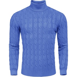 COOFANDY Men’s Slim Fit Turtleneck Sweater Casual Twisted Knitted Pullover(Blue)