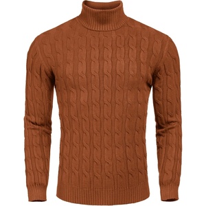 COOFANDY Men’s Slim Fit Turtleneck Sweater Casual Twisted Knitted Pullover(Brown)