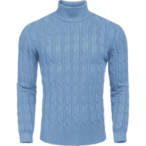 COOFANDY Men’s Slim Fit Turtleneck Sweater Casual Twisted Knitted Pullover(Light Blue)