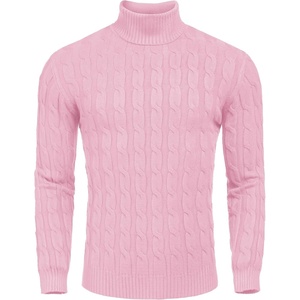 COOFANDY Men’s Slim Fit Turtleneck Sweater Casual Twisted Knitted Pullover(Light Pink)