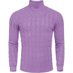 COOFANDY Men’s Slim Fit Turtleneck Sweater Casual Twisted Knitted Pullover(Light Purple)