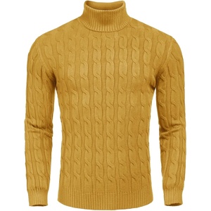 COOFANDY Men’s Slim Fit Turtleneck Sweater Casual Twisted Knitted Pullover(Light Yellow)