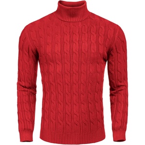 COOFANDY Men’s Slim Fit Turtleneck Sweater Casual Twisted Knitted Pullover(Red)