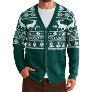 Coofandy Ugly Christmas Sweater Men Xmas Sweater Knitted Cardigan Holiday(Green_reindeer)