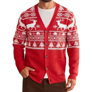 Coofandy Ugly Christmas Sweater Men Xmas Sweater Knitted Cardigan Holiday(Red_reindeer)