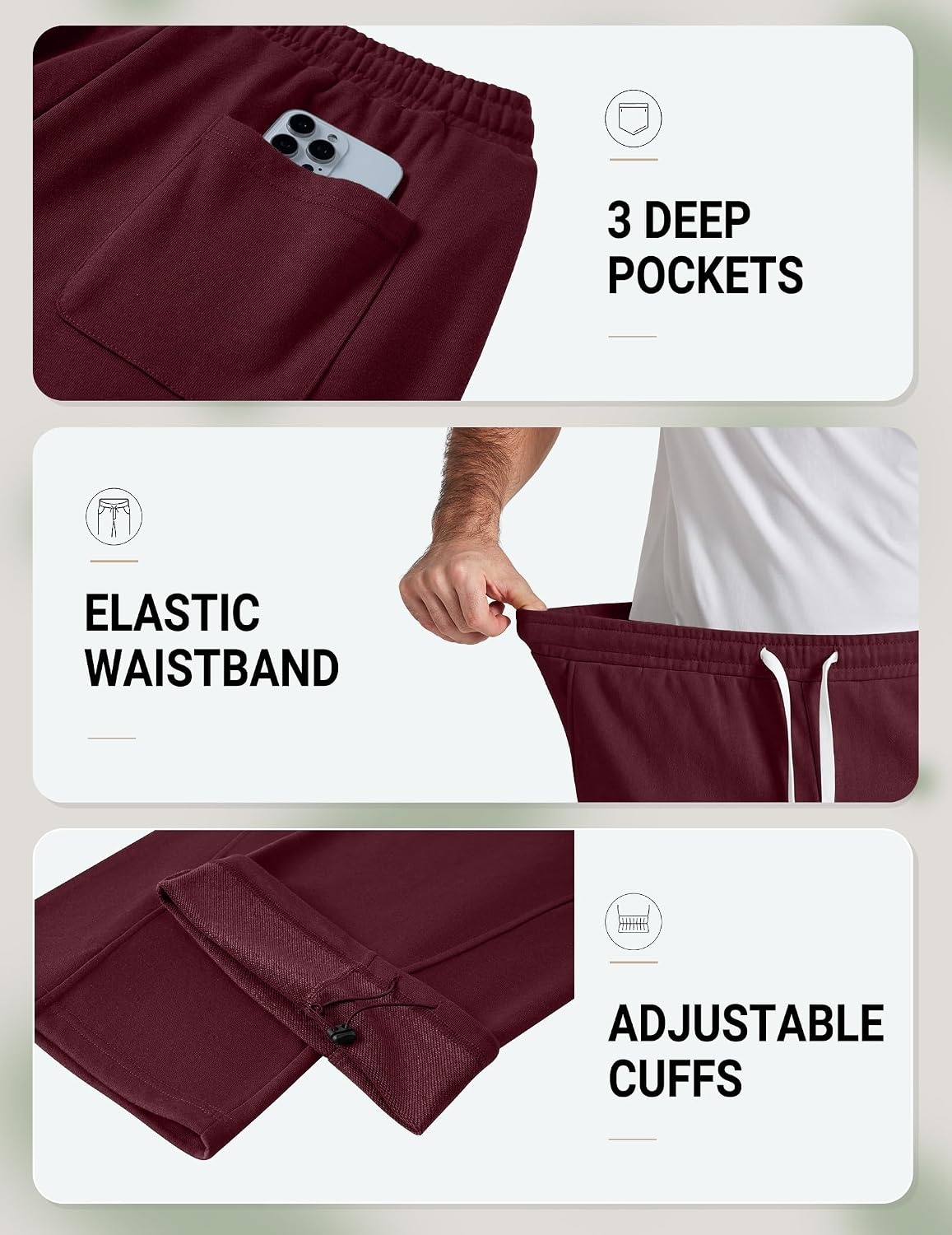 image:imageCOOFANDY Baggy Sweatpants Men Wide Leg Cotton Joggers for Men with PocketsBurgundy