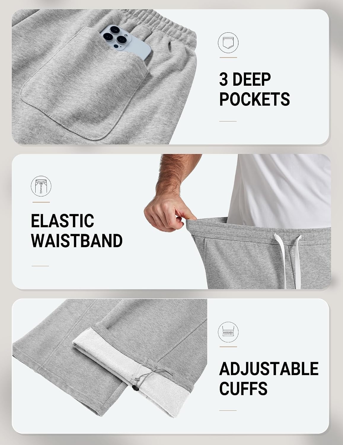 image:imageCOOFANDY Baggy Sweatpants Men Wide Leg Cotton Joggers for Men with PocketsLight Gray