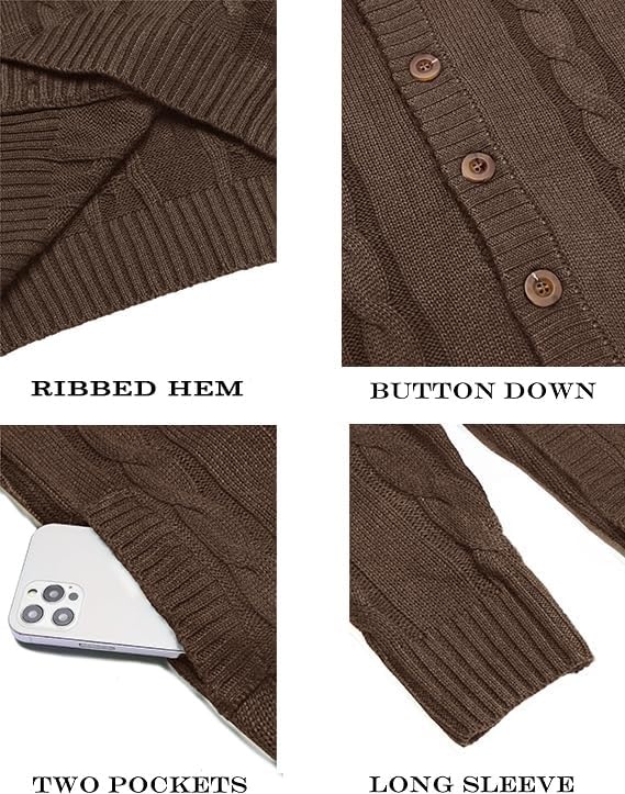 image:imageCOOFANDY Mens Cardigan Sweater Slim Fit Stand Collar Cardigan Cable KnitCoffee Brown