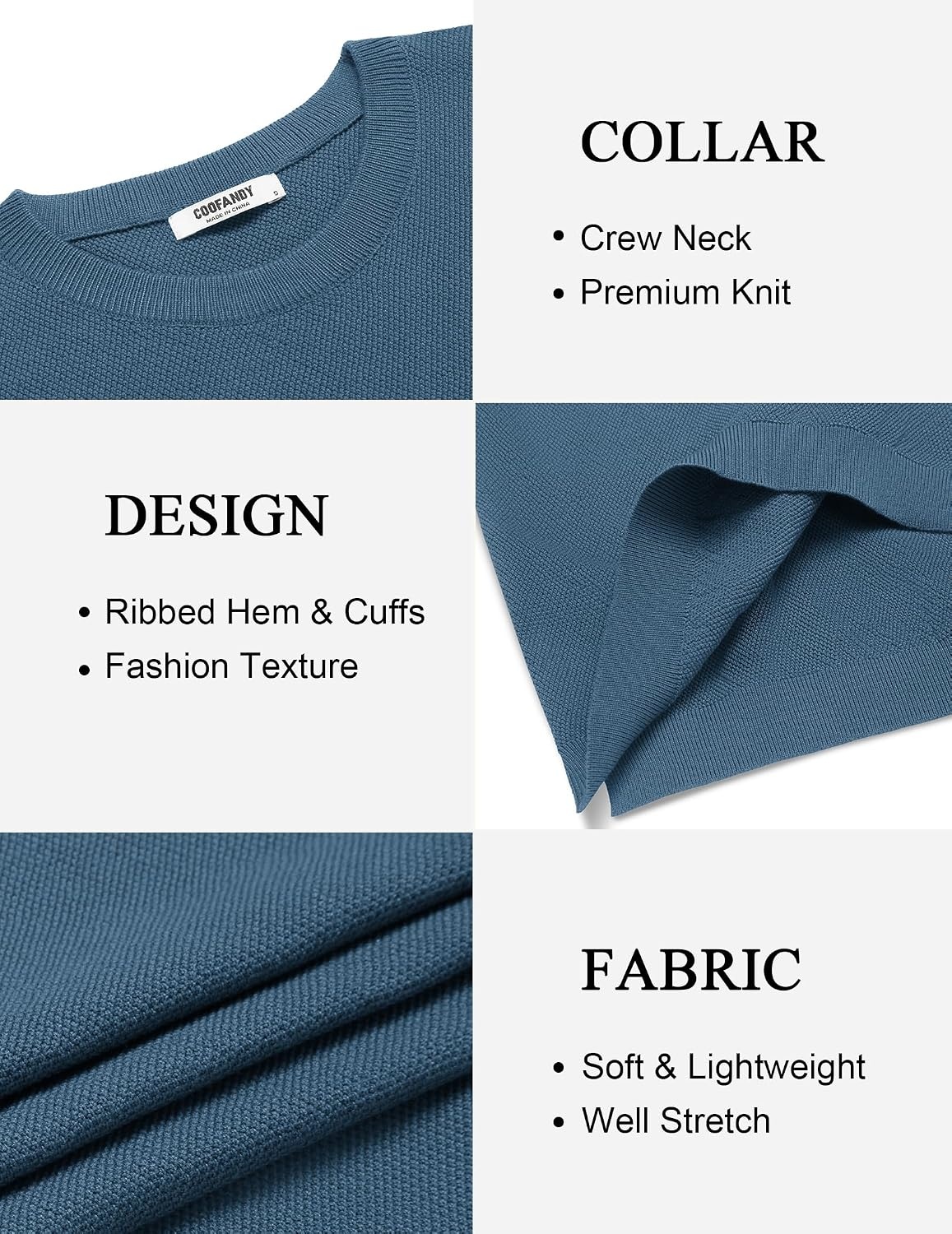 image:imageCOOFANDY Mens Crew Neck Sweaters Long Sleeve Lightweight Pullover SweaterBlue