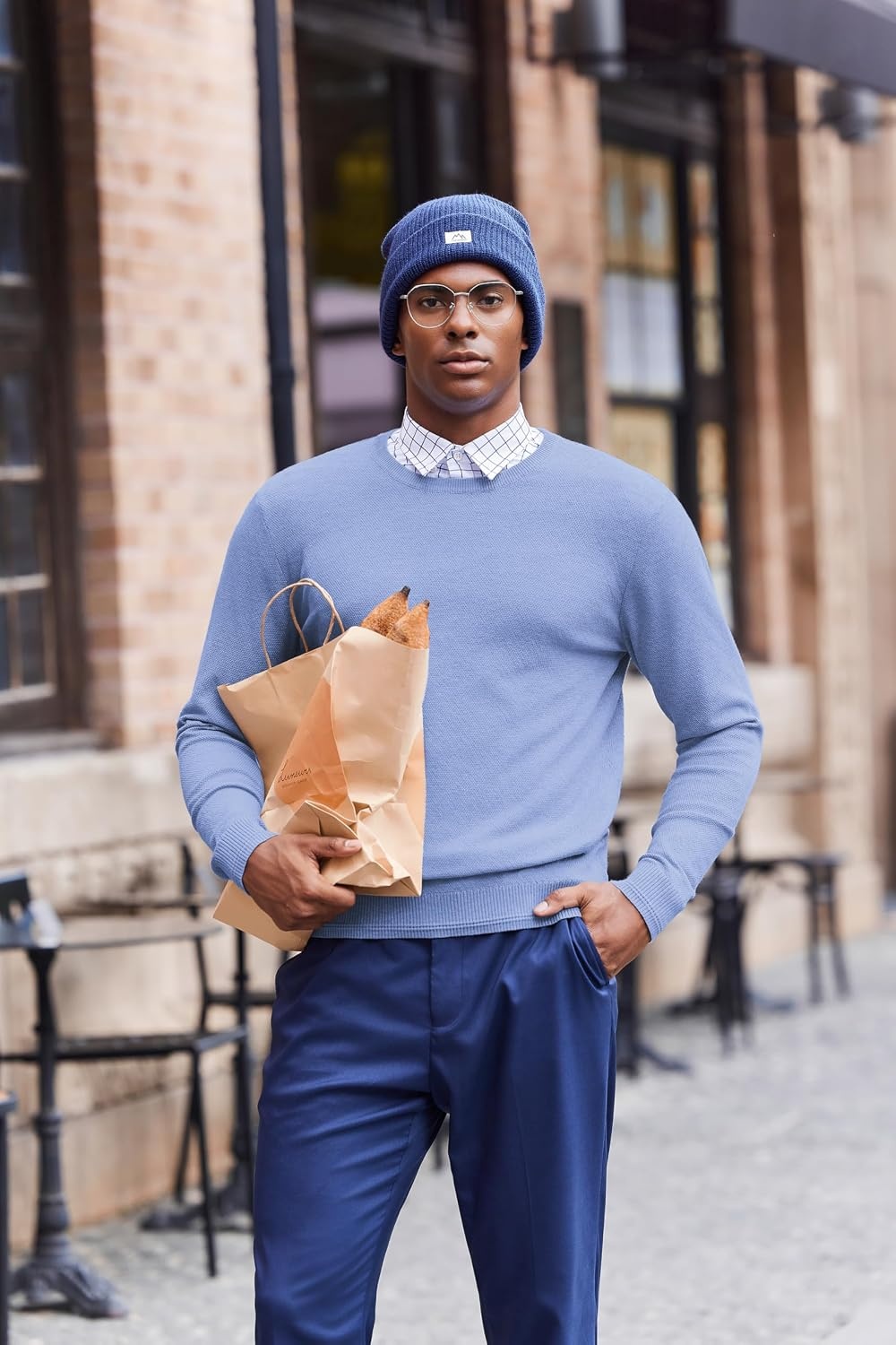 image:imageCOOFANDY Mens Crew Neck Sweaters Long Sleeve Lightweight Pullover SweaterClear Blue