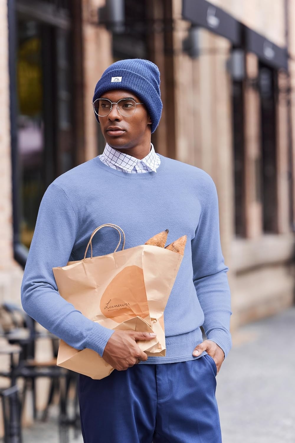 image:imageCOOFANDY Mens Crew Neck Sweaters Long Sleeve Lightweight Pullover SweaterClear Blue