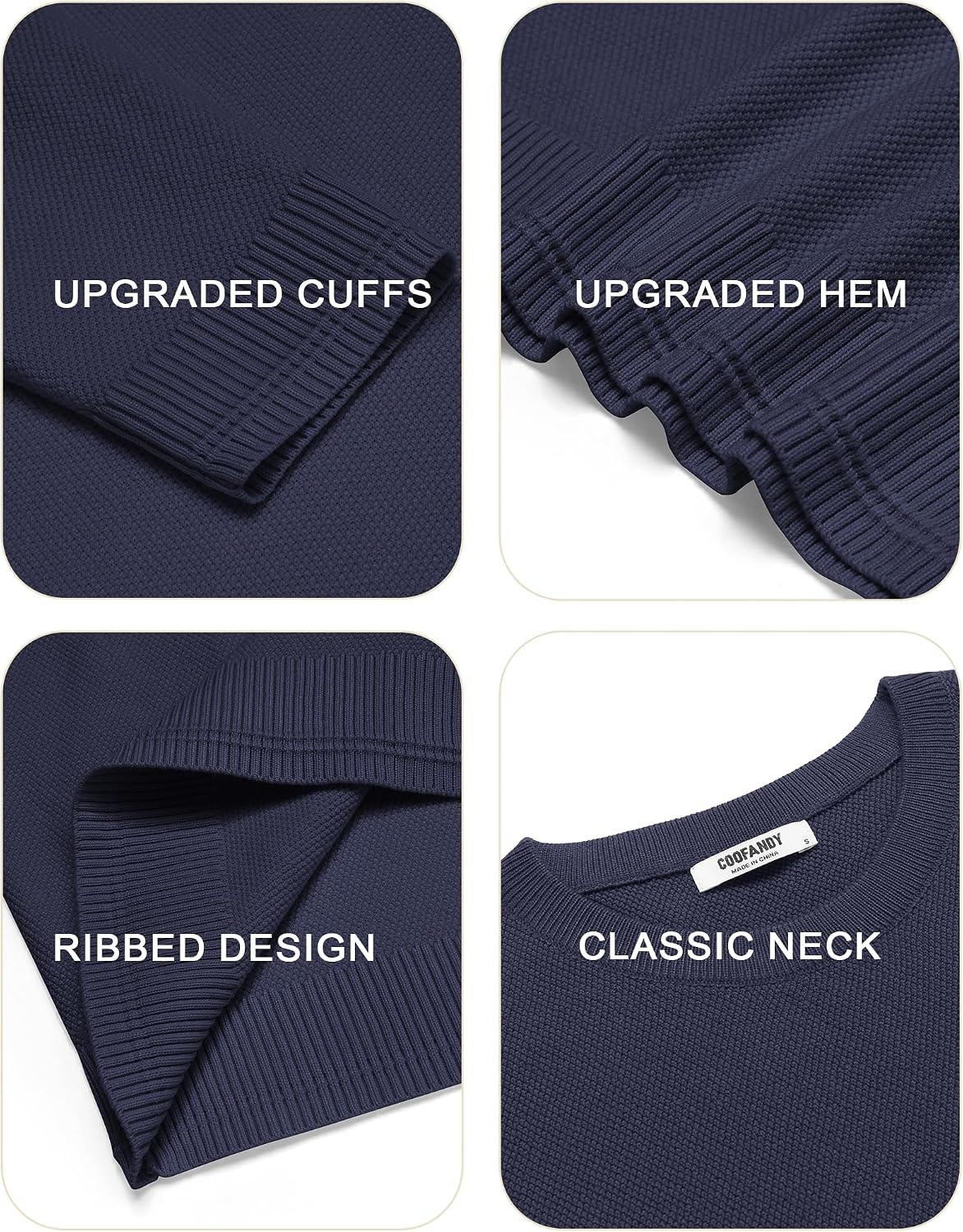 image:imageCOOFANDY Mens Crew Neck Sweaters Long Sleeve Lightweight Pullover SweaterNavy Blue