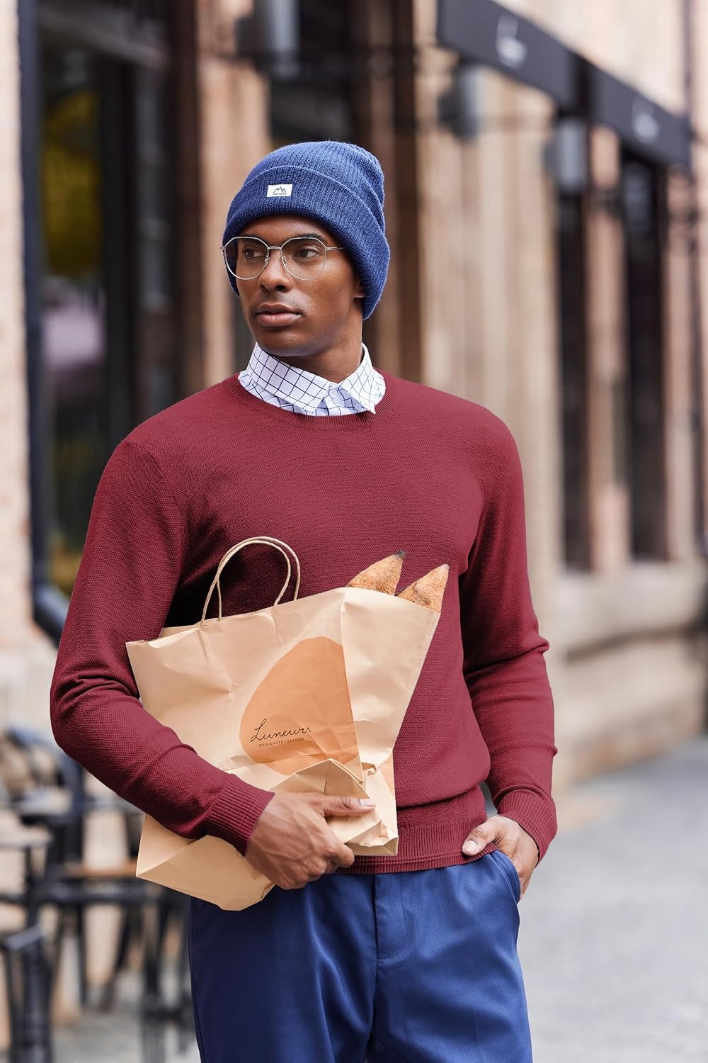 image:imageCOOFANDY Mens Crew Neck Sweaters Long Sleeve Lightweight Pullover SweaterRed