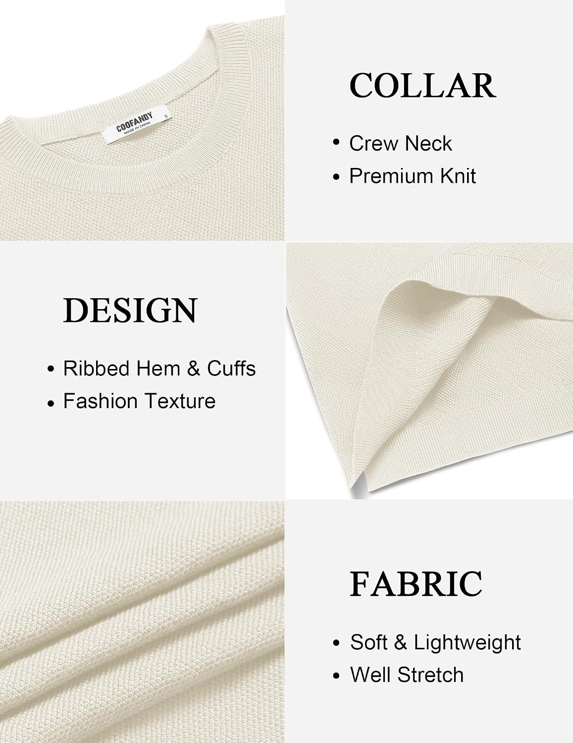 image:imageCOOFANDY Mens Crew Neck Sweaters Long Sleeve Lightweight Pullover SweaterWhite