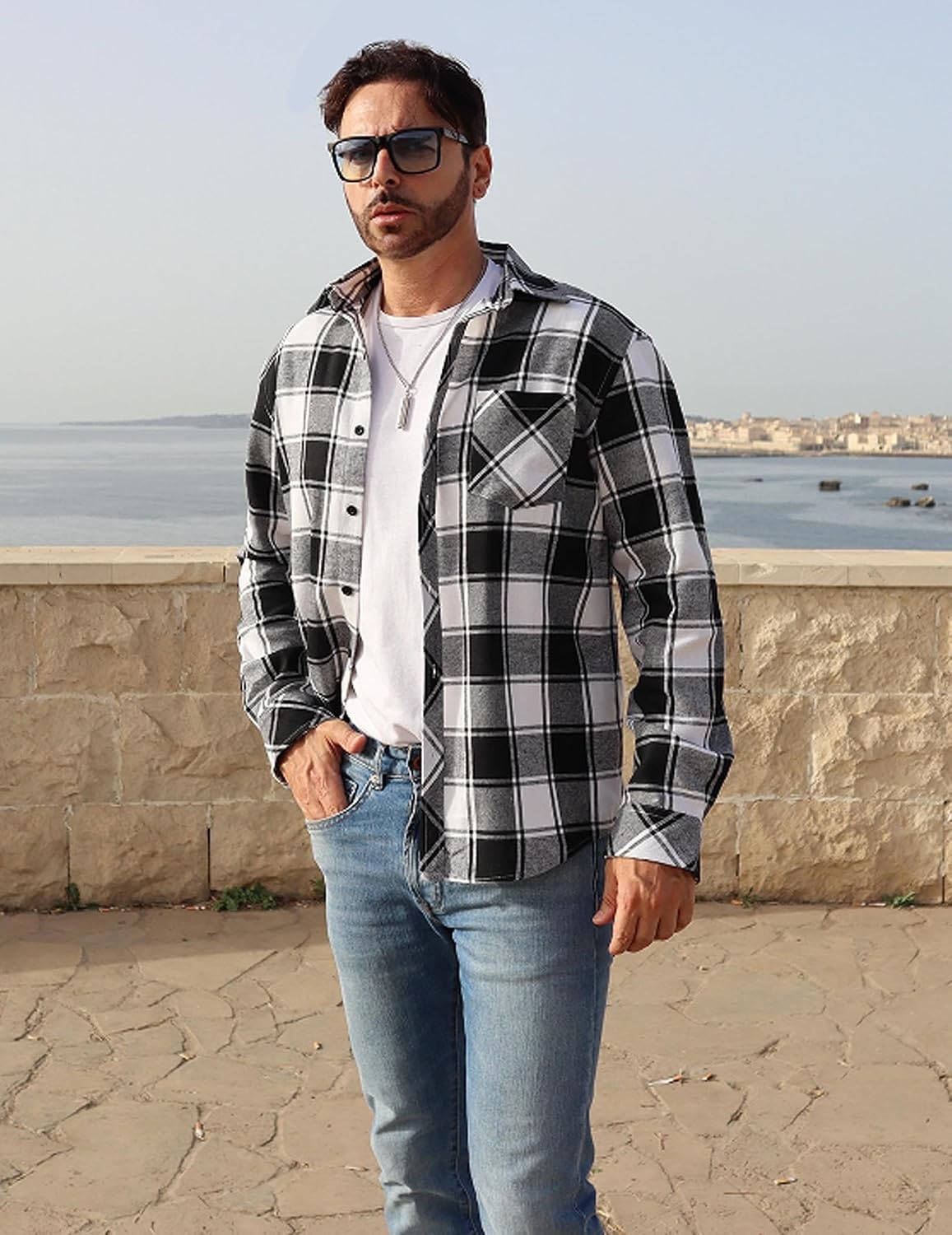 image:imageCOOFANDY Mens Flannel Plaid Shirts Long Sleeve Caual Button Down ShirtsBlack