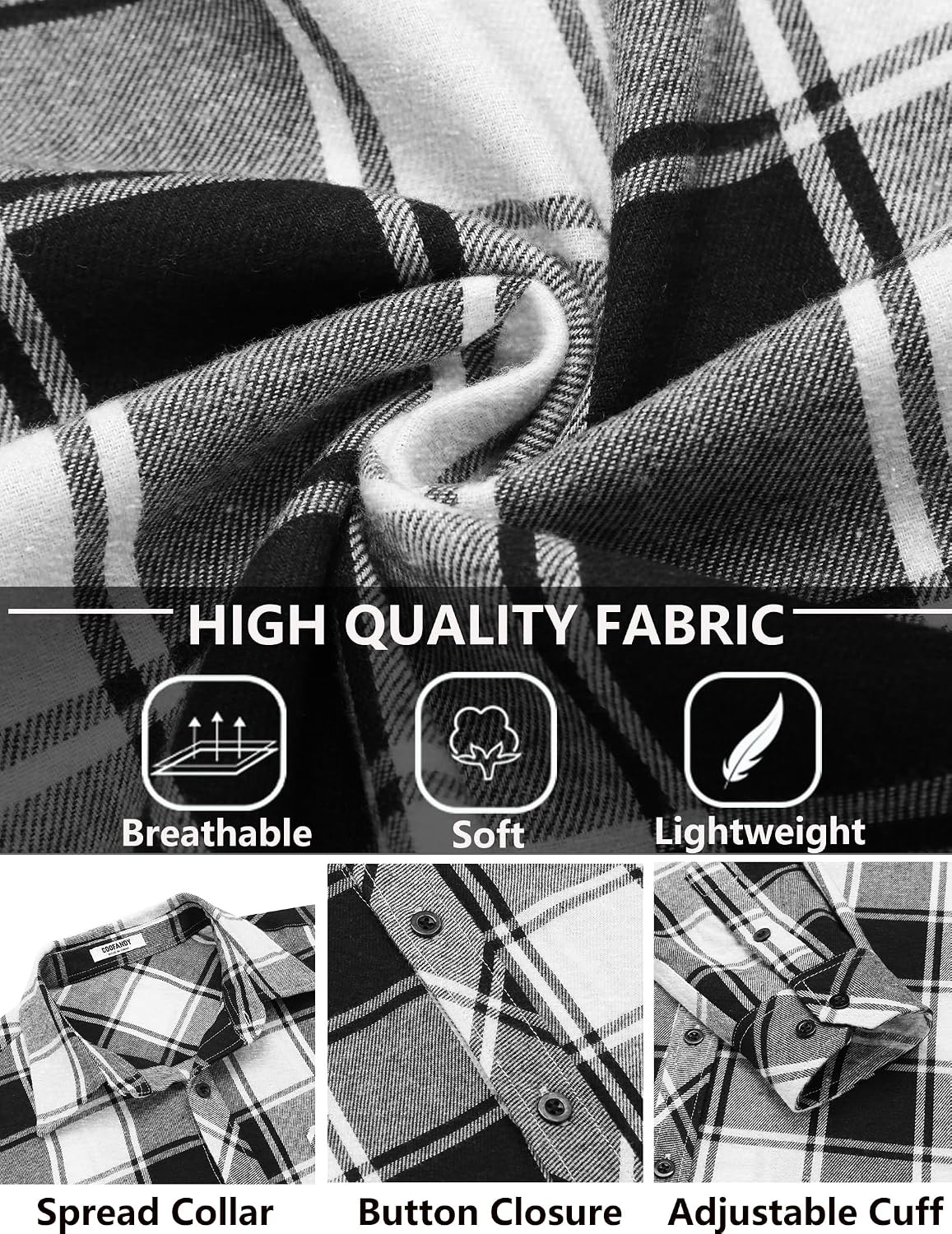 image:imageCOOFANDY Mens Flannel Plaid Shirts Long Sleeve Caual Button Down ShirtsBlack