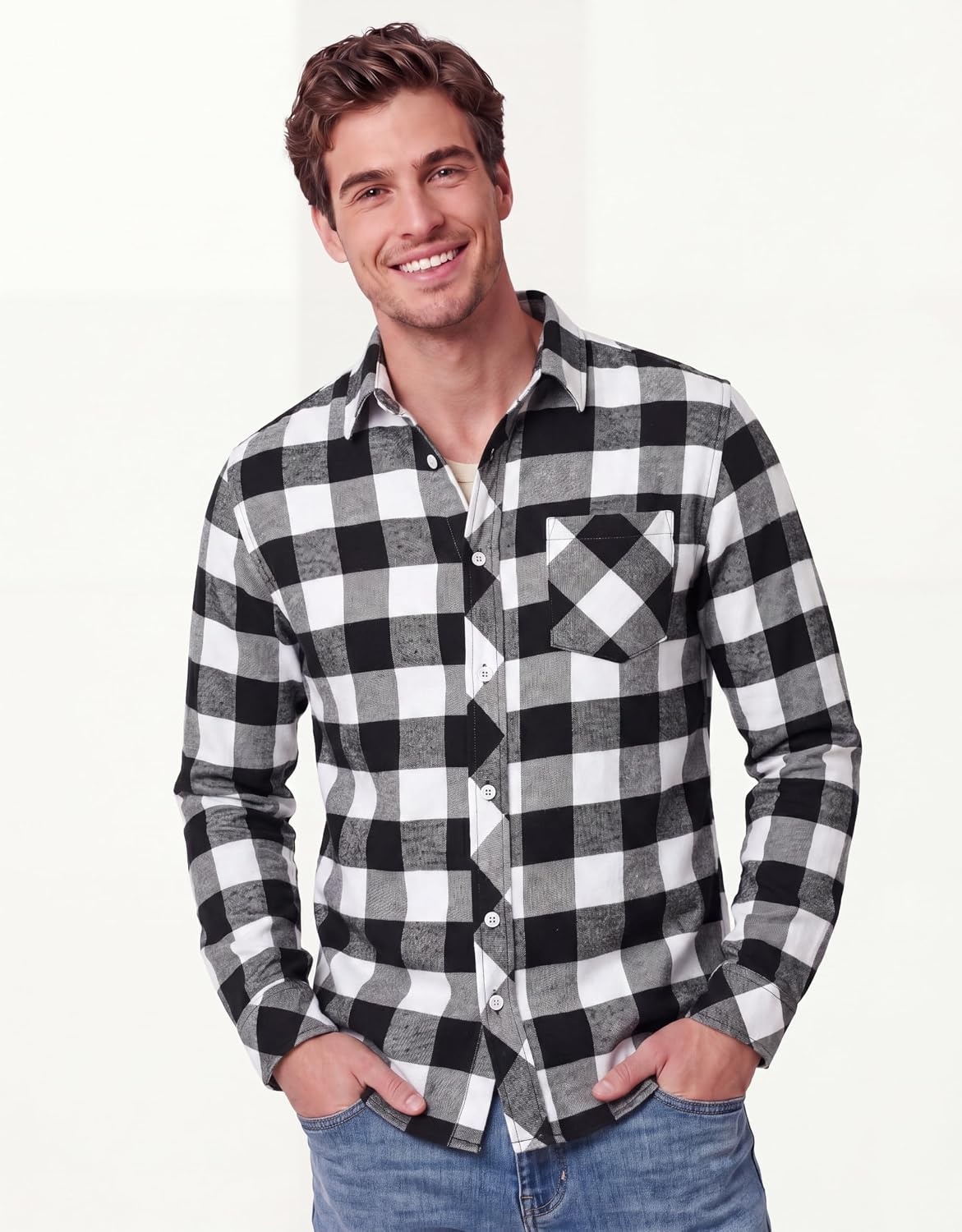 image:imageCOOFANDY Mens Flannel Plaid Shirts Long Sleeve Caual Button Down ShirtsBlackwhite