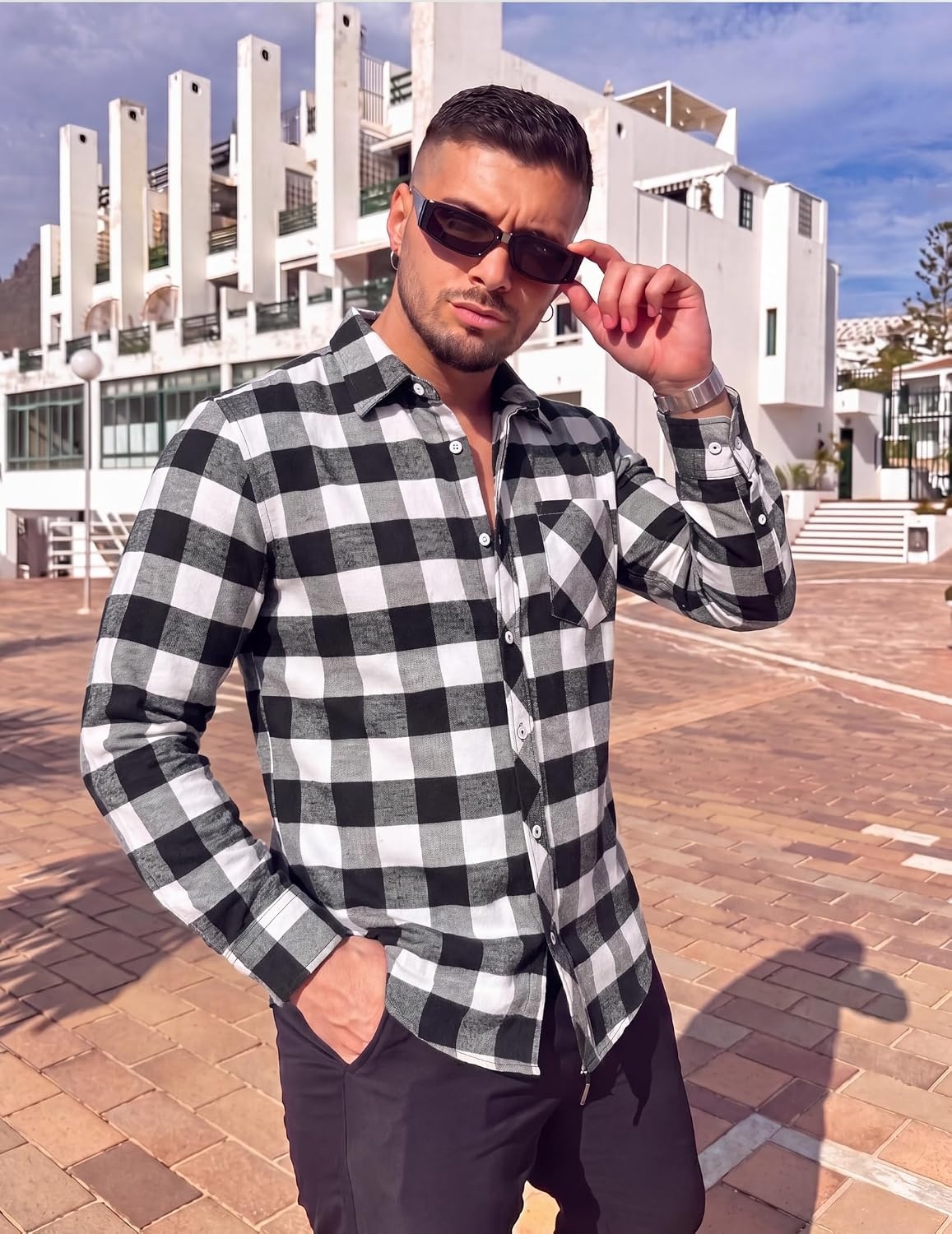 image:imageCOOFANDY Mens Flannel Plaid Shirts Long Sleeve Caual Button Down ShirtsBlackwhite