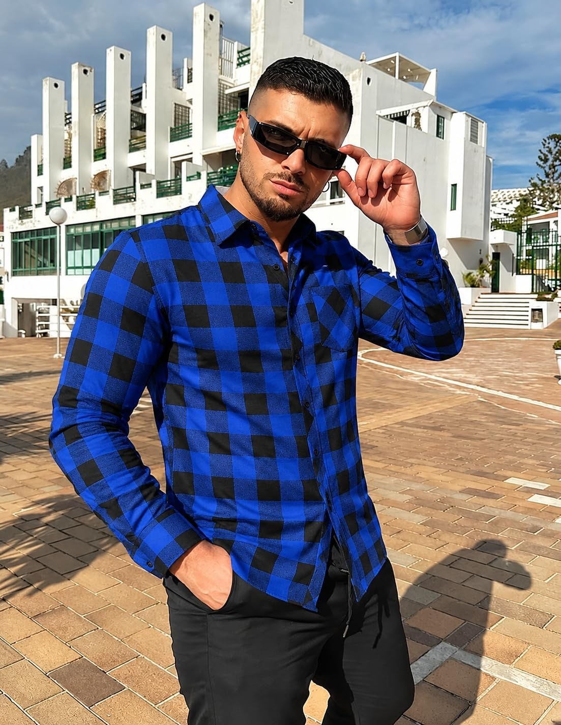 image:imageCOOFANDY Mens Flannel Plaid Shirts Long Sleeve Caual Button Down ShirtsBlue