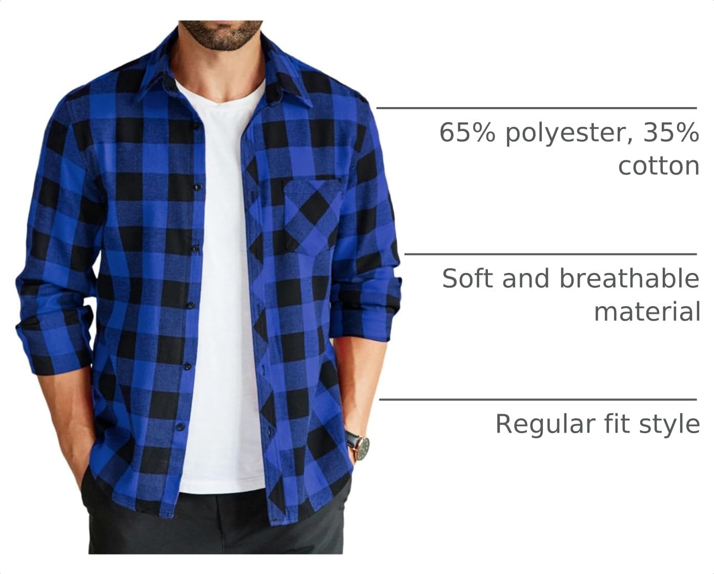 image:imageCOOFANDY Mens Flannel Plaid Shirts Long Sleeve Caual Button Down ShirtsBlue