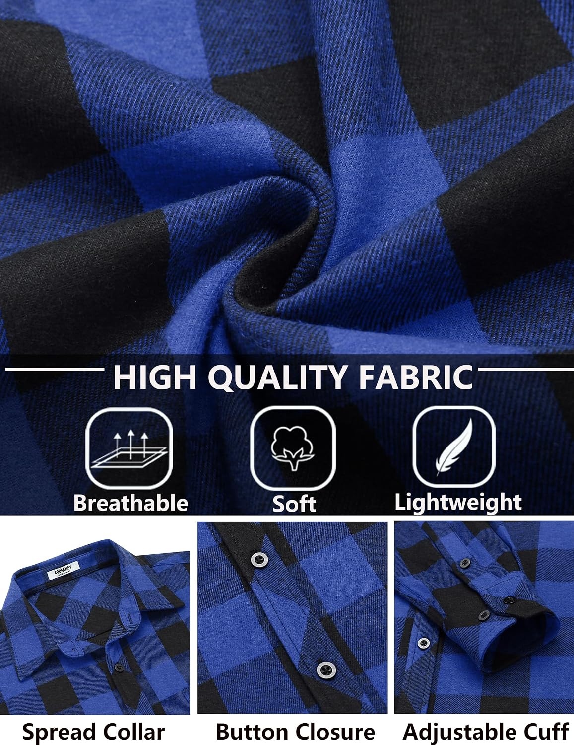 image:imageCOOFANDY Mens Flannel Plaid Shirts Long Sleeve Caual Button Down ShirtsBlue