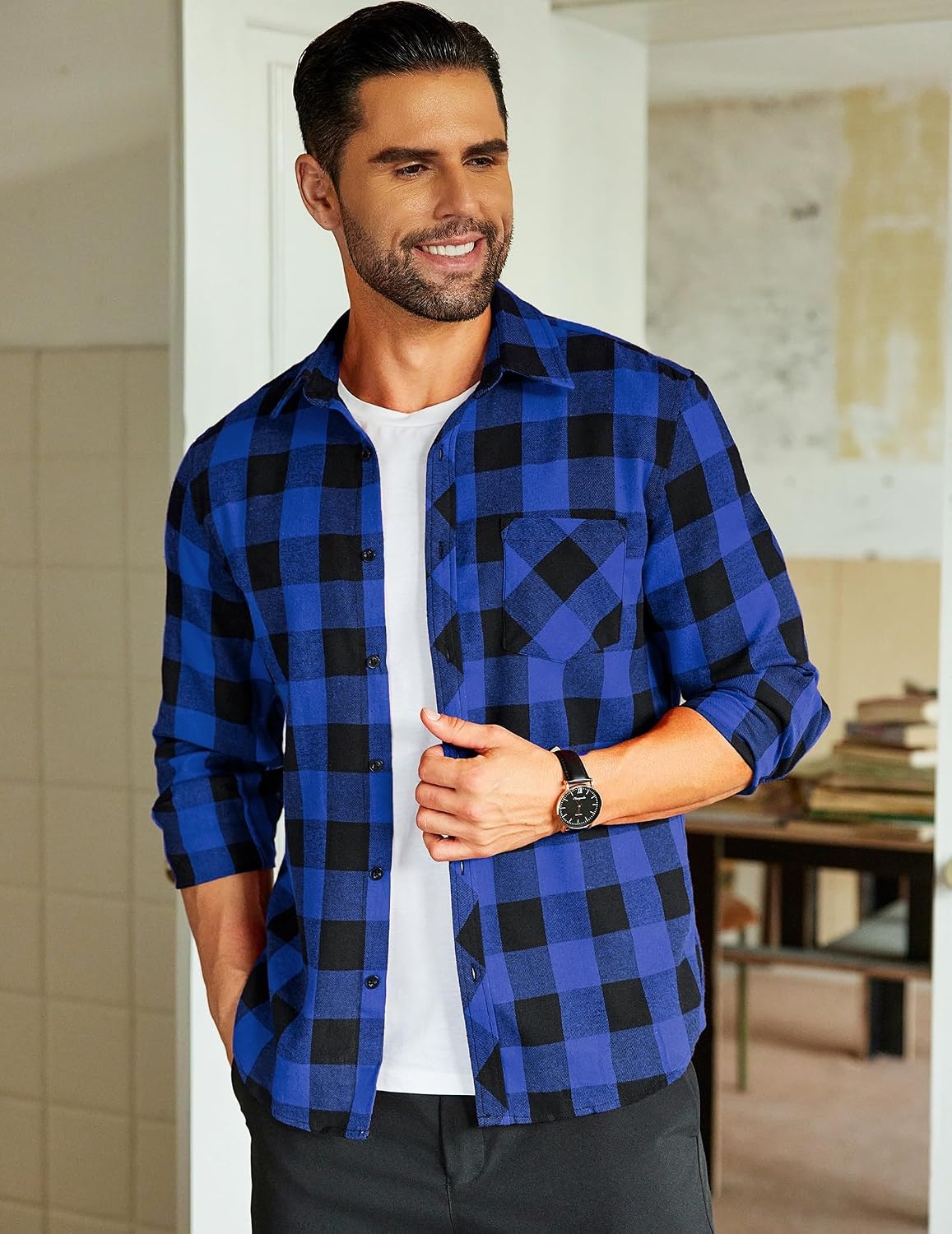 image:imageCOOFANDY Mens Flannel Plaid Shirts Long Sleeve Caual Button Down ShirtsBlue