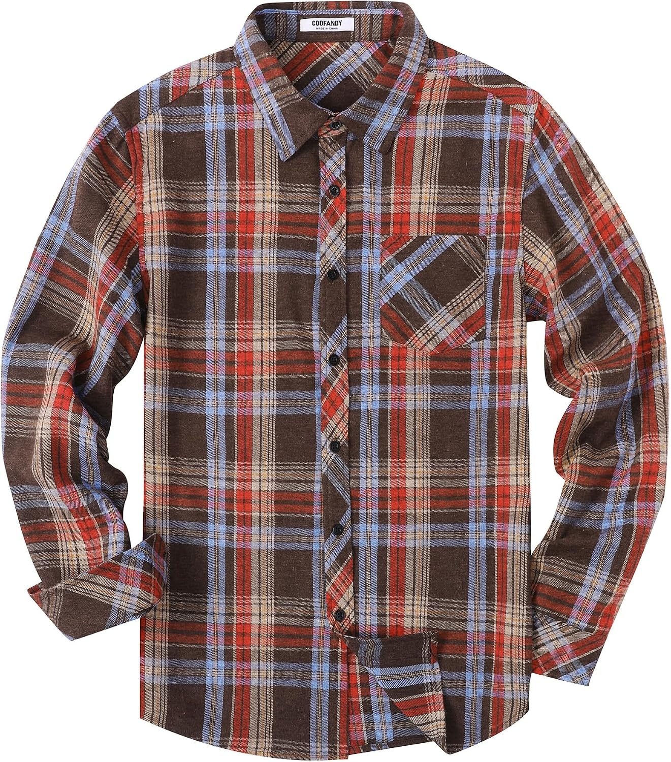 image:imageCOOFANDY Mens Flannel Plaid Shirts Long Sleeve Caual Button Down ShirtsBrown