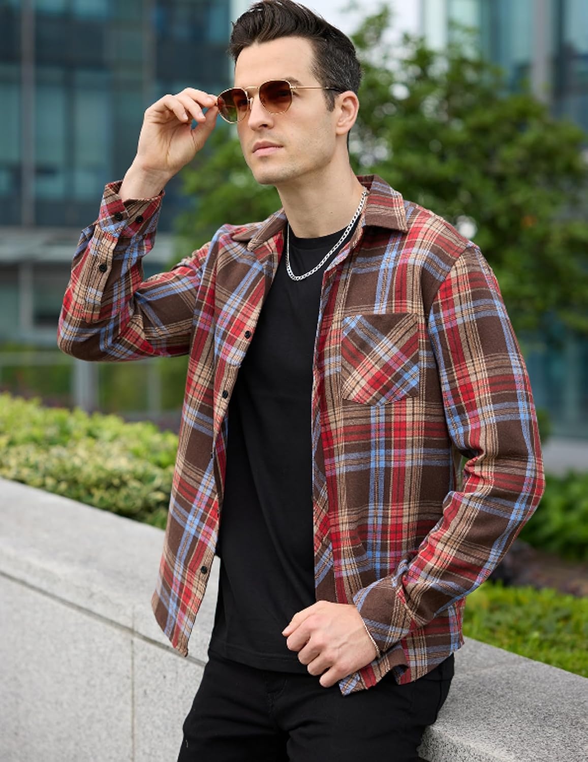 image:imageCOOFANDY Mens Flannel Plaid Shirts Long Sleeve Caual Button Down ShirtsBrown
