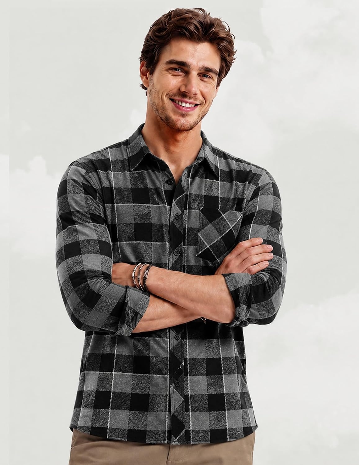 image:imageCOOFANDY Mens Flannel Plaid Shirts Long Sleeve Caual Button Down ShirtsDark Grey