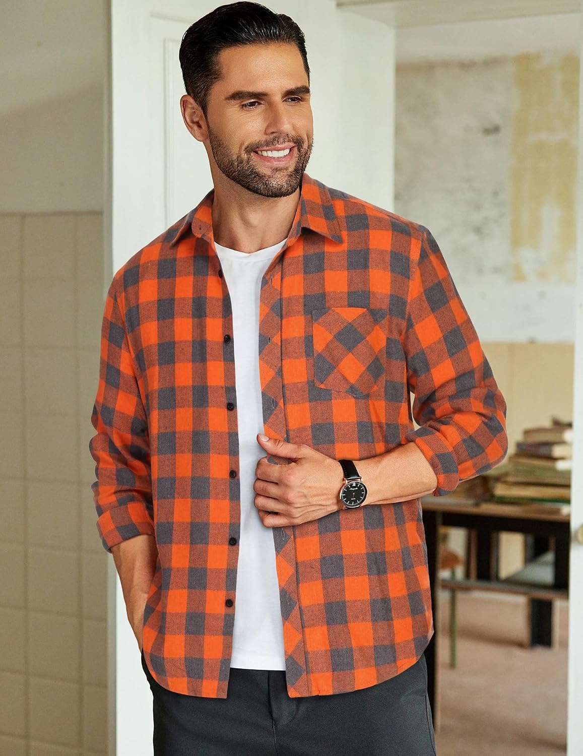 image:imageCOOFANDY Mens Flannel Plaid Shirts Long Sleeve Caual Button Down ShirtsOrange