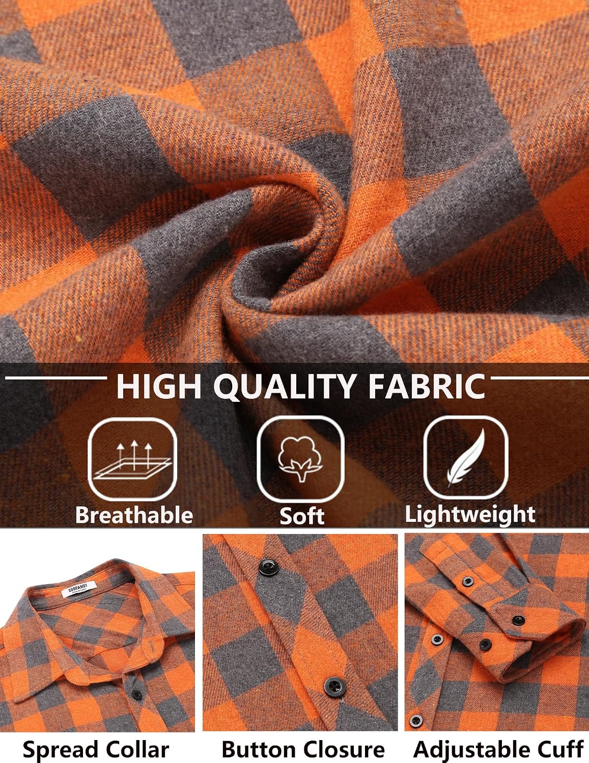 image:imageCOOFANDY Mens Flannel Plaid Shirts Long Sleeve Caual Button Down ShirtsOrange