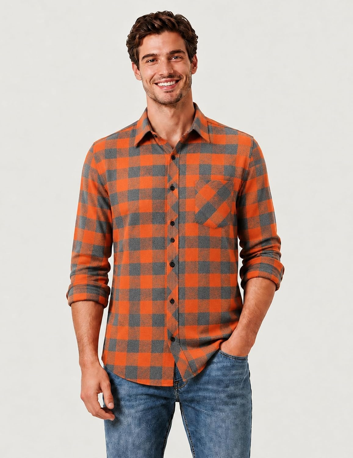 image:imageCOOFANDY Mens Flannel Plaid Shirts Long Sleeve Caual Button Down ShirtsOrange