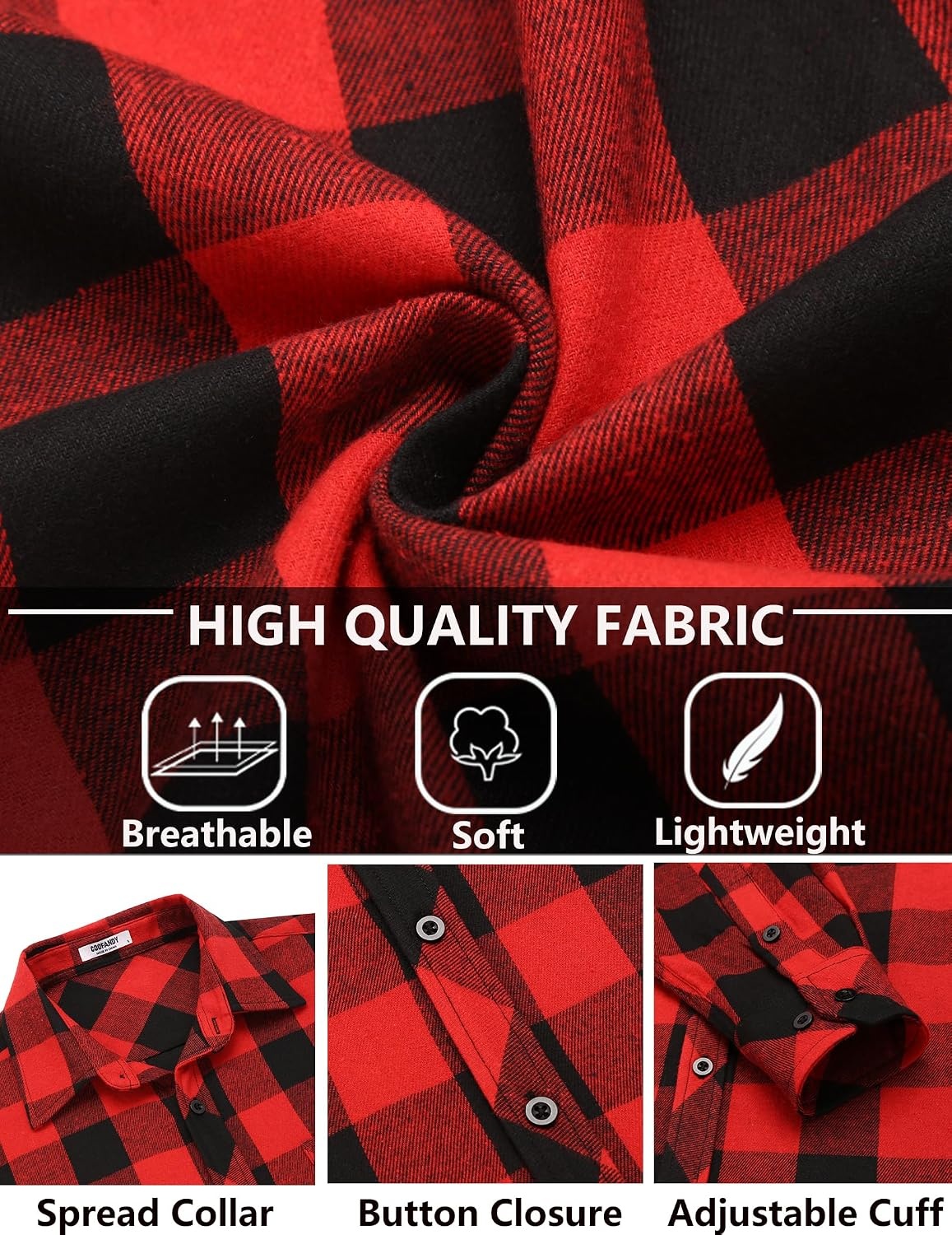 image:imageCOOFANDY Mens Flannel Plaid Shirts Long Sleeve Caual Button Down ShirtsRed