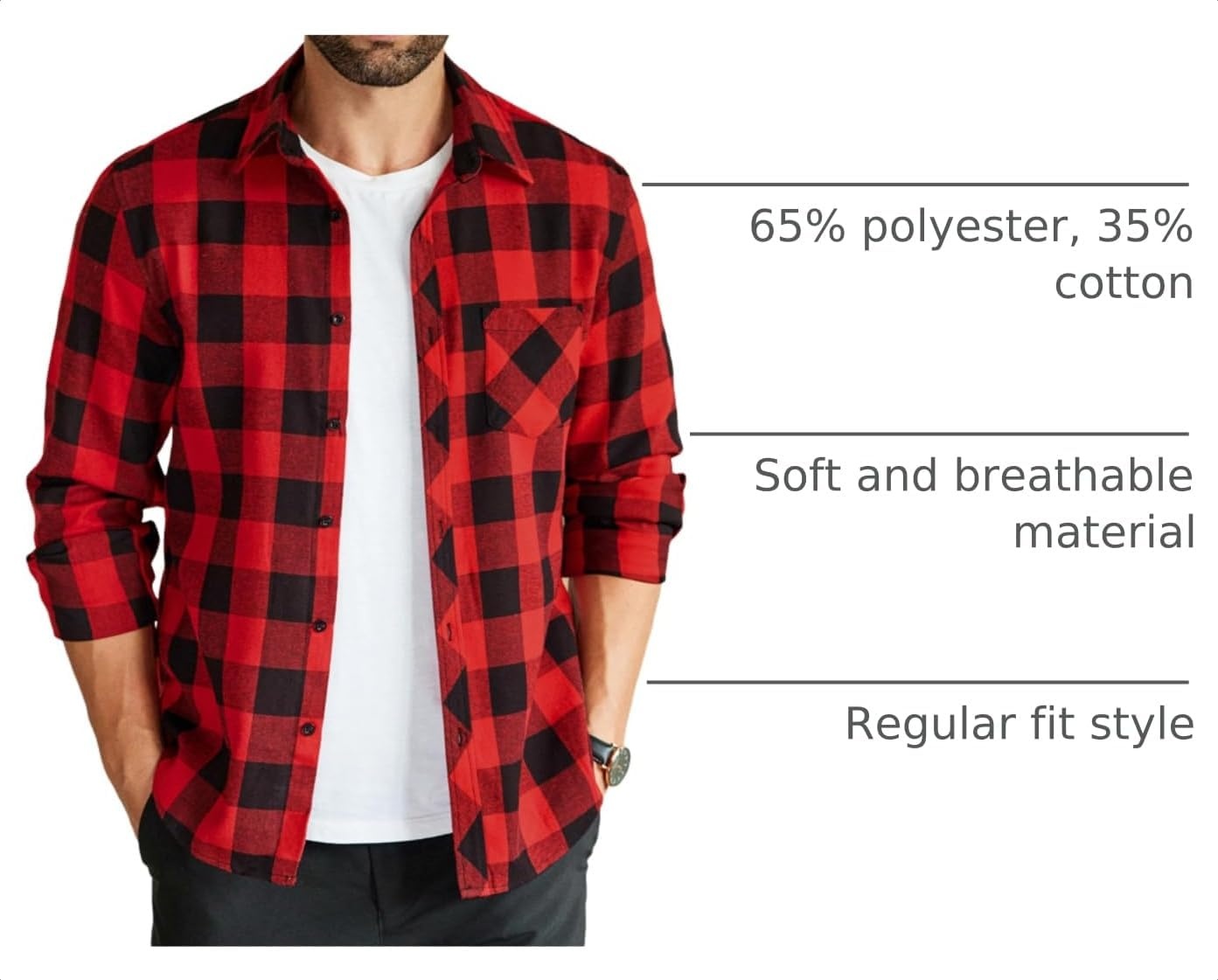 image:imageCOOFANDY Mens Flannel Plaid Shirts Long Sleeve Caual Button Down ShirtsRed