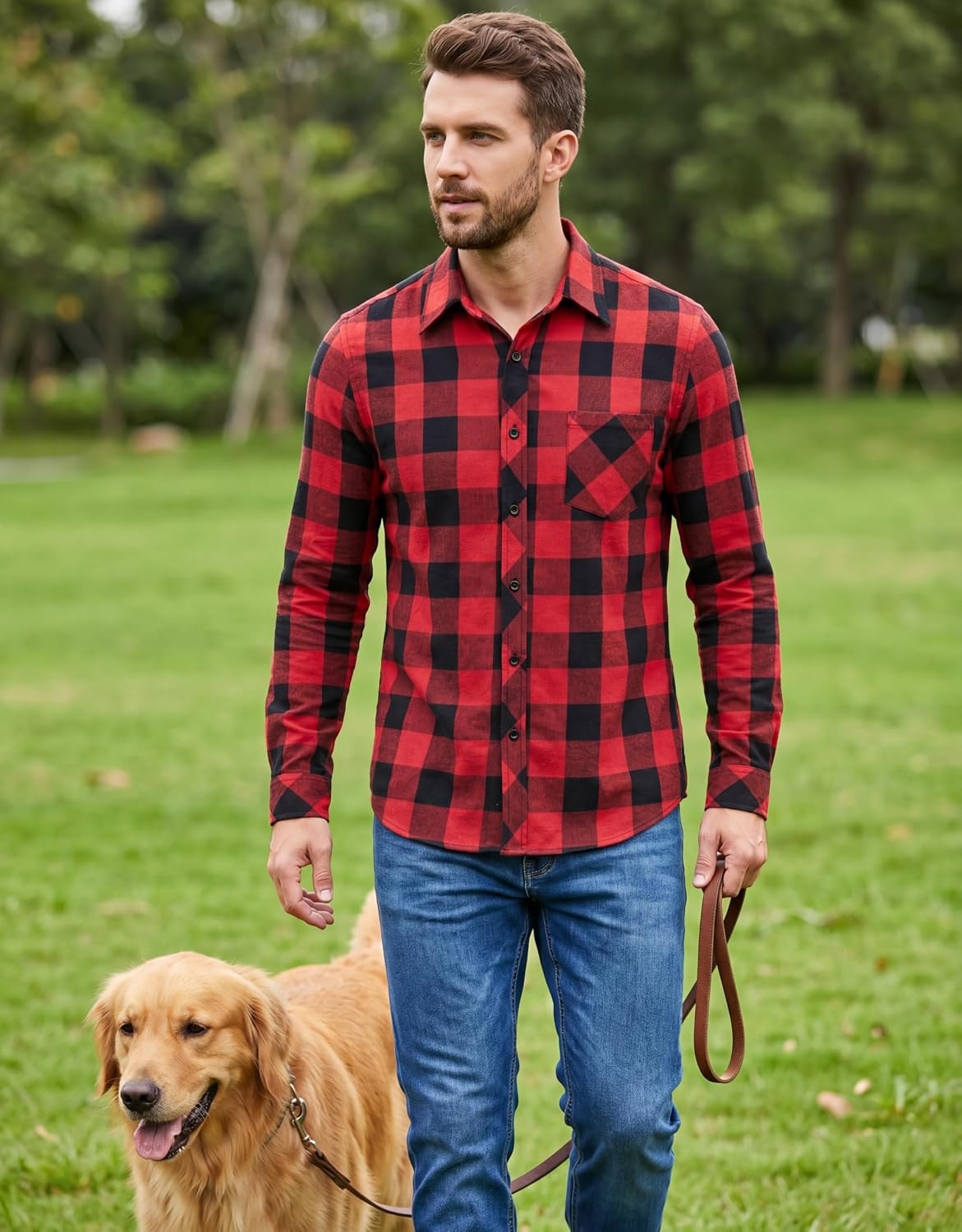 image:imageCOOFANDY Mens Flannel Plaid Shirts Long Sleeve Caual Button Down ShirtsRed