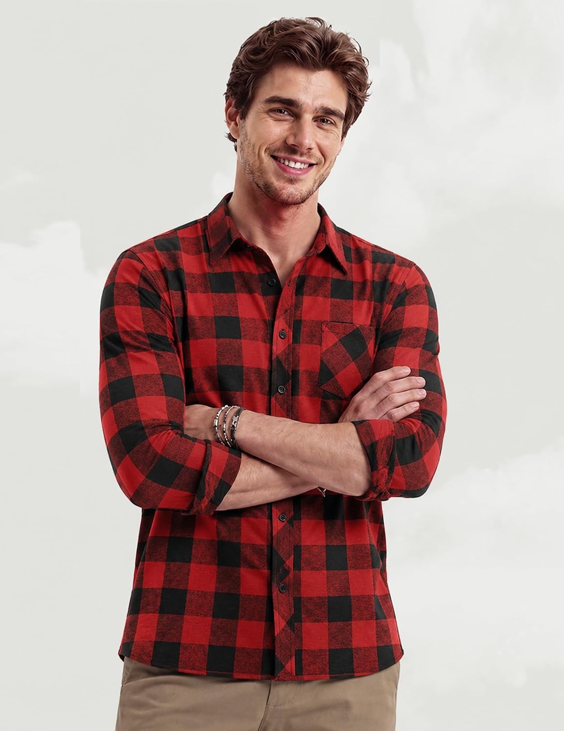 image:imageCOOFANDY Mens Flannel Plaid Shirts Long Sleeve Caual Button Down ShirtsRed