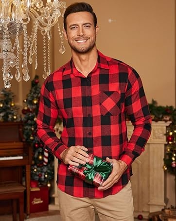 image:imageCOOFANDY Mens Flannel Plaid Shirts Long Sleeve Caual Button Down ShirtsRed
