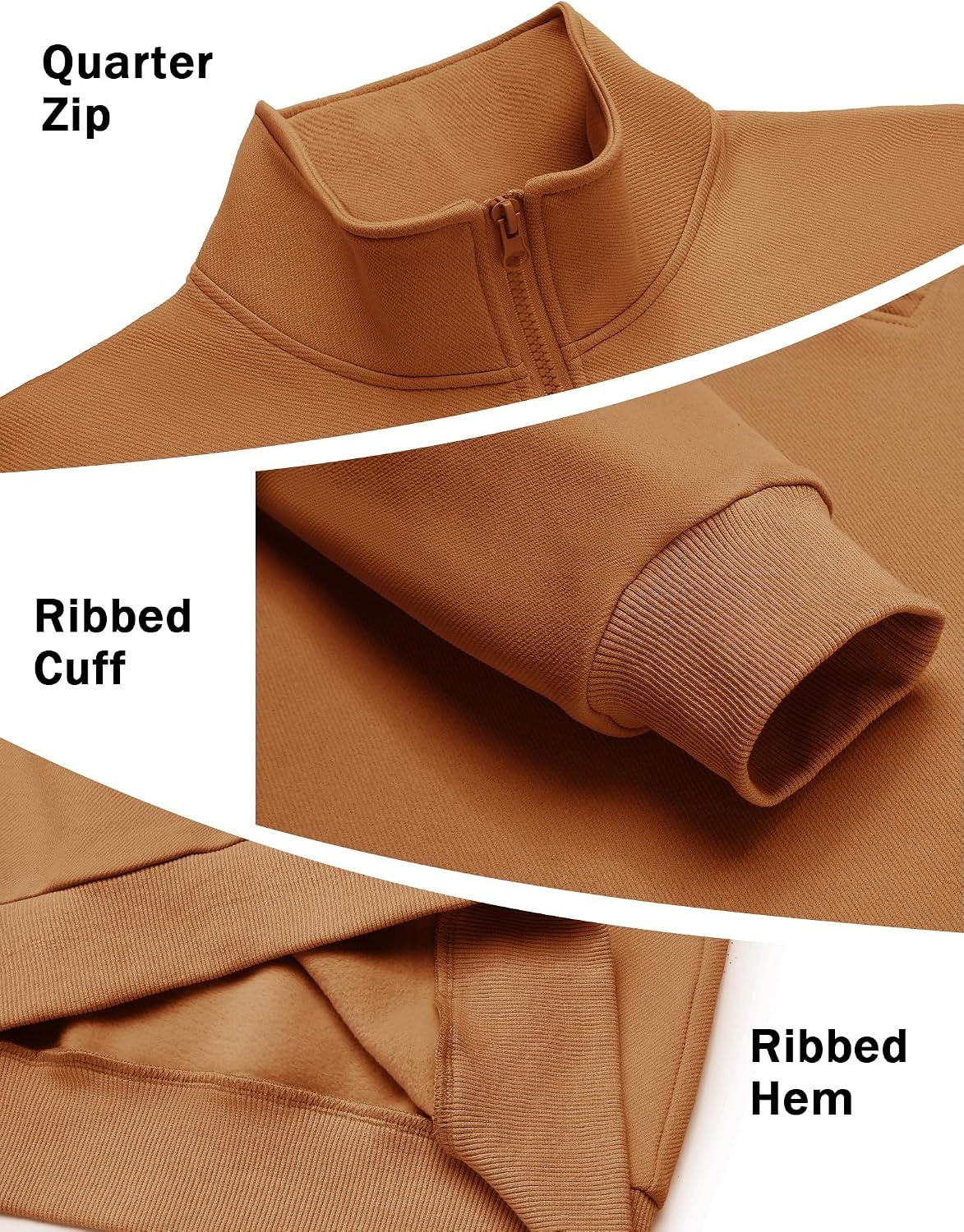 image:imageCOOFANDY Mens Quarter Zip Pullover Fleece Sweatshirt Casual Quilt SweaterLight Brown