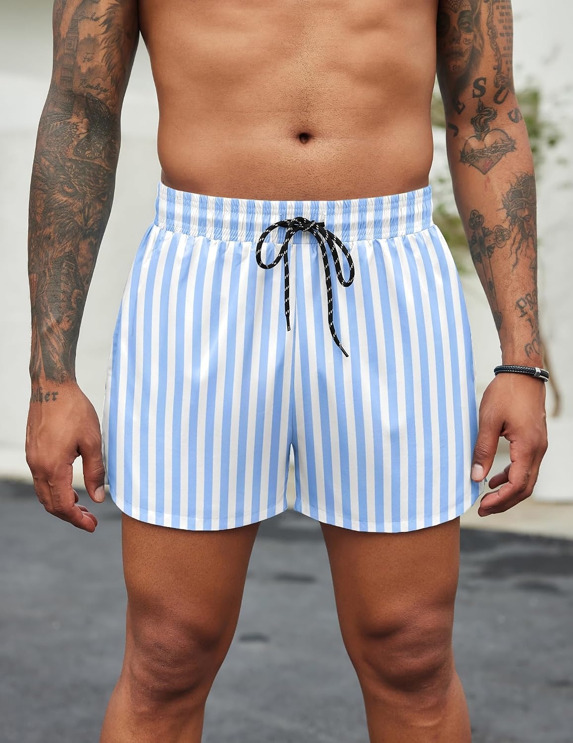 image:imageCOOFANDY Mens Swim Trunks Quick Dry Bathing Suit with Pockets Swimwear Beach Board Short Swimsuit SXXLBlue White Stripe