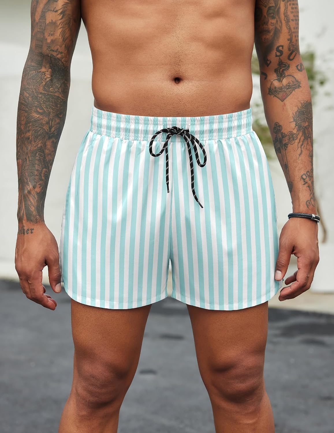 image:imageCOOFANDY Mens Swim Trunks Quick Dry Bathing Suit with Pockets Swimwear Beach Board Short Swimsuit SXXLGreen White Stripe