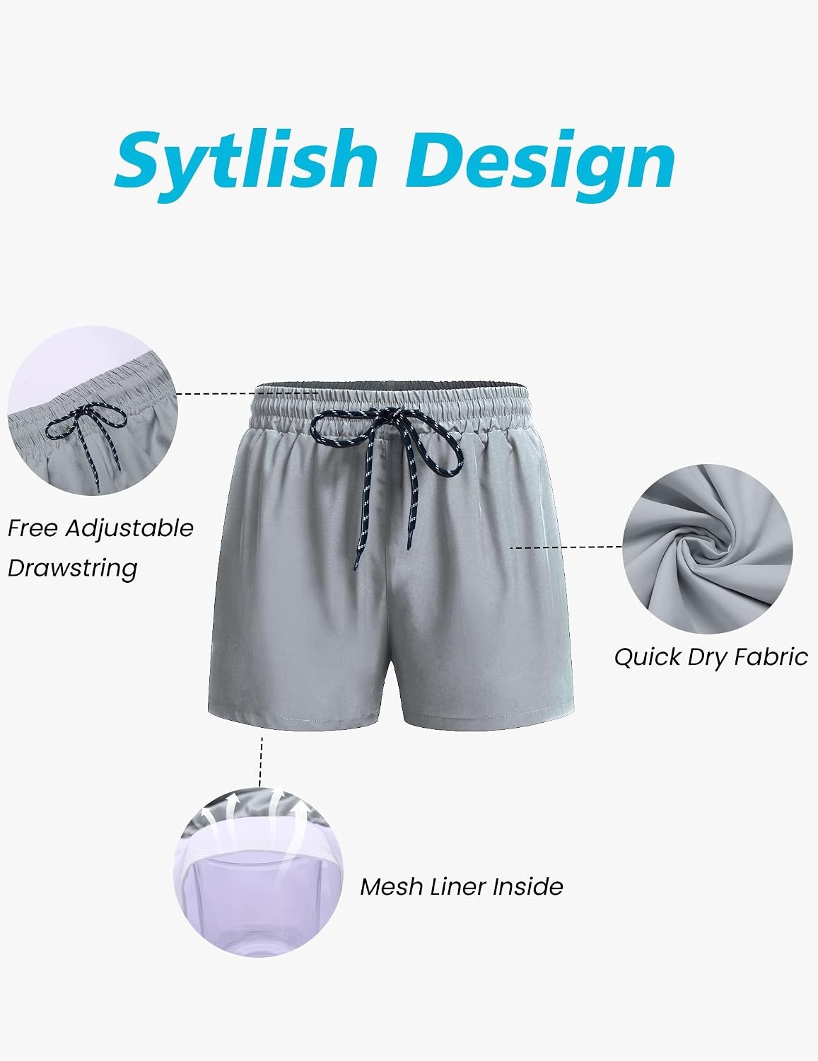 image:imageCOOFANDY Mens Swim Trunks Quick Dry Bathing Suit with Pockets Swimwear Beach Board Short Swimsuit SXXLLight Gray