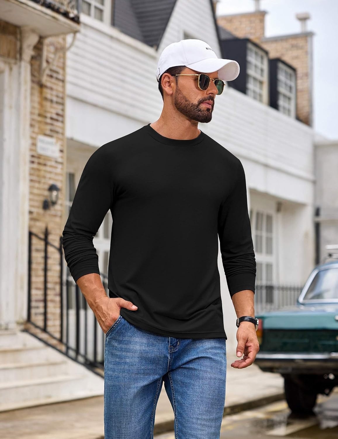 image:imageCOOFANDY Mens T Shirts Long Sleeve Cotton Blend TShirts Casual Crew Neck Soft Basic Tee ShirtsBlack 3 Pack