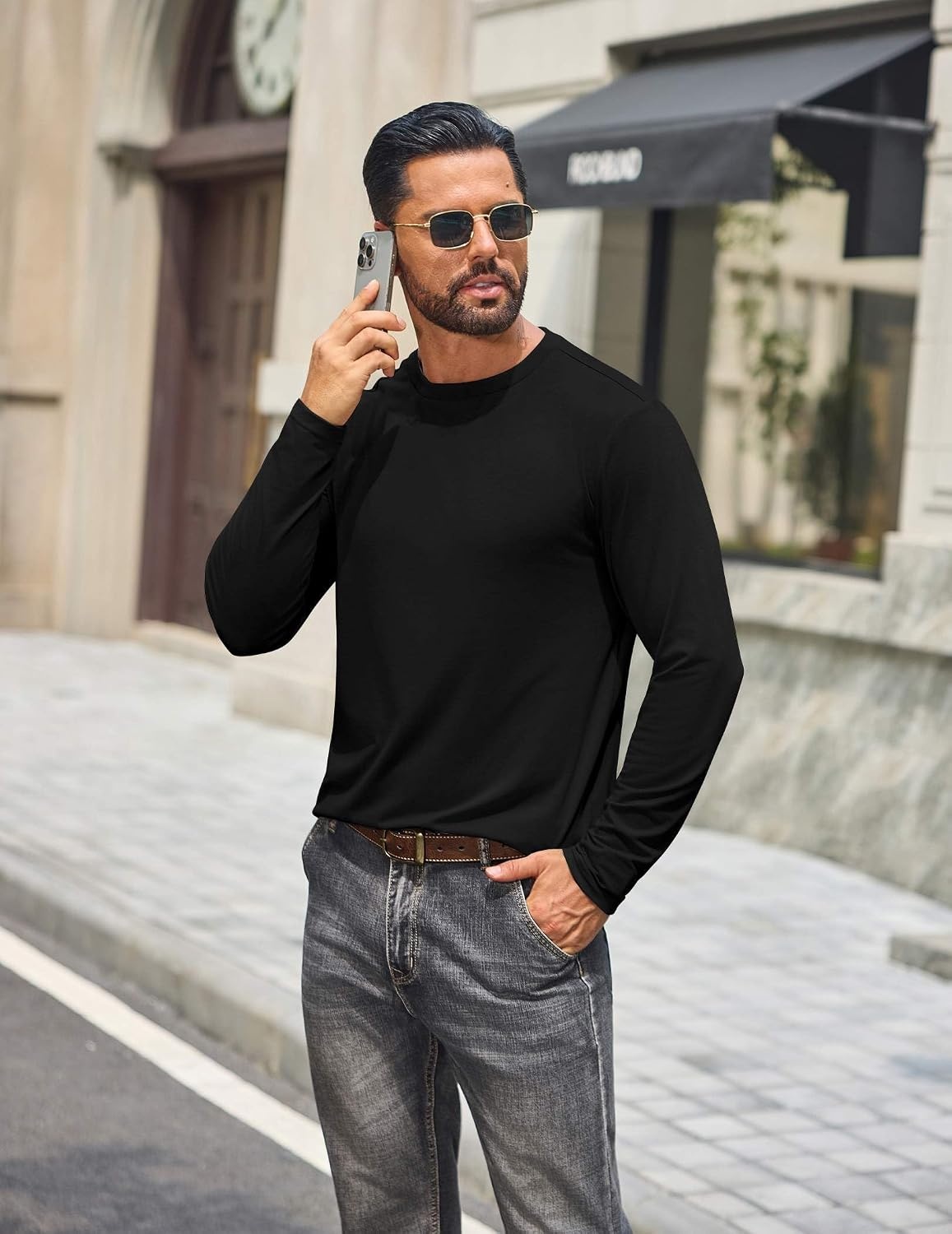 image:imageCOOFANDY Mens T Shirts Long Sleeve Cotton Blend TShirts Casual Crew Neck Soft Basic Tee ShirtsBlack 3 Pack