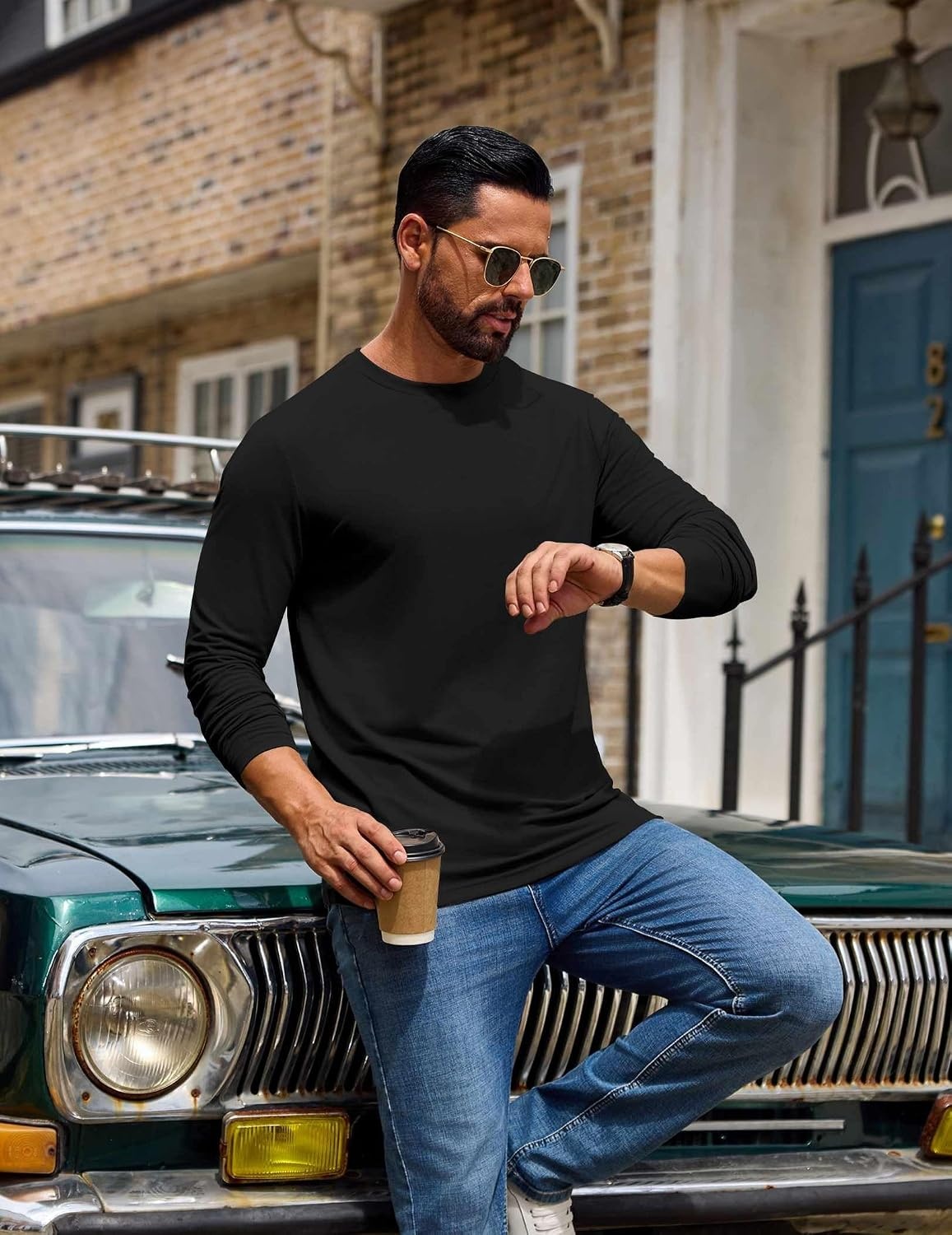 image:imageCOOFANDY Mens T Shirts Long Sleeve Cotton Blend TShirts Casual Crew Neck Soft Basic Tee ShirtsBlack 3 Pack