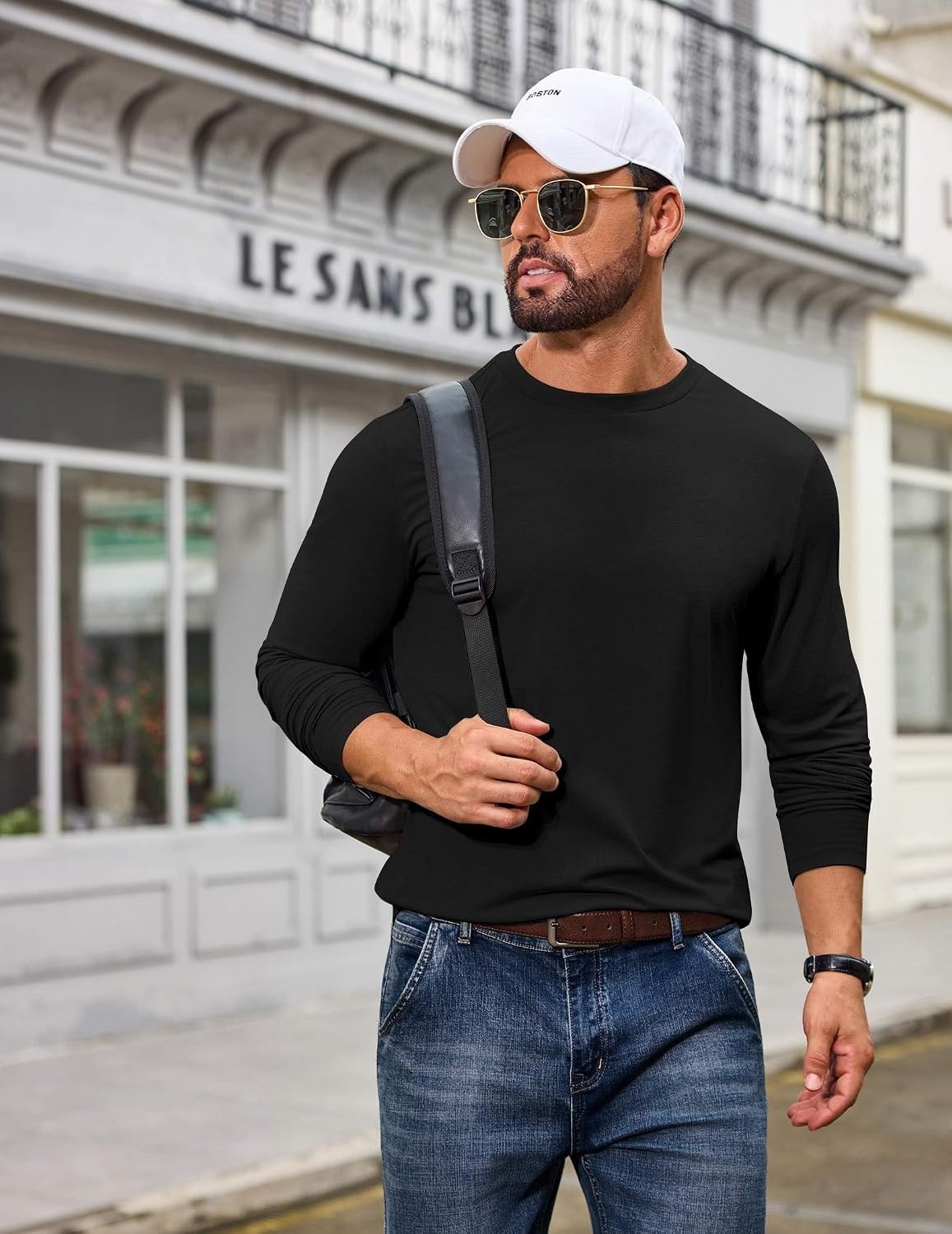 image:imageCOOFANDY Mens T Shirts Long Sleeve Cotton Blend TShirts Casual Crew Neck Soft Basic Tee ShirtsBlack